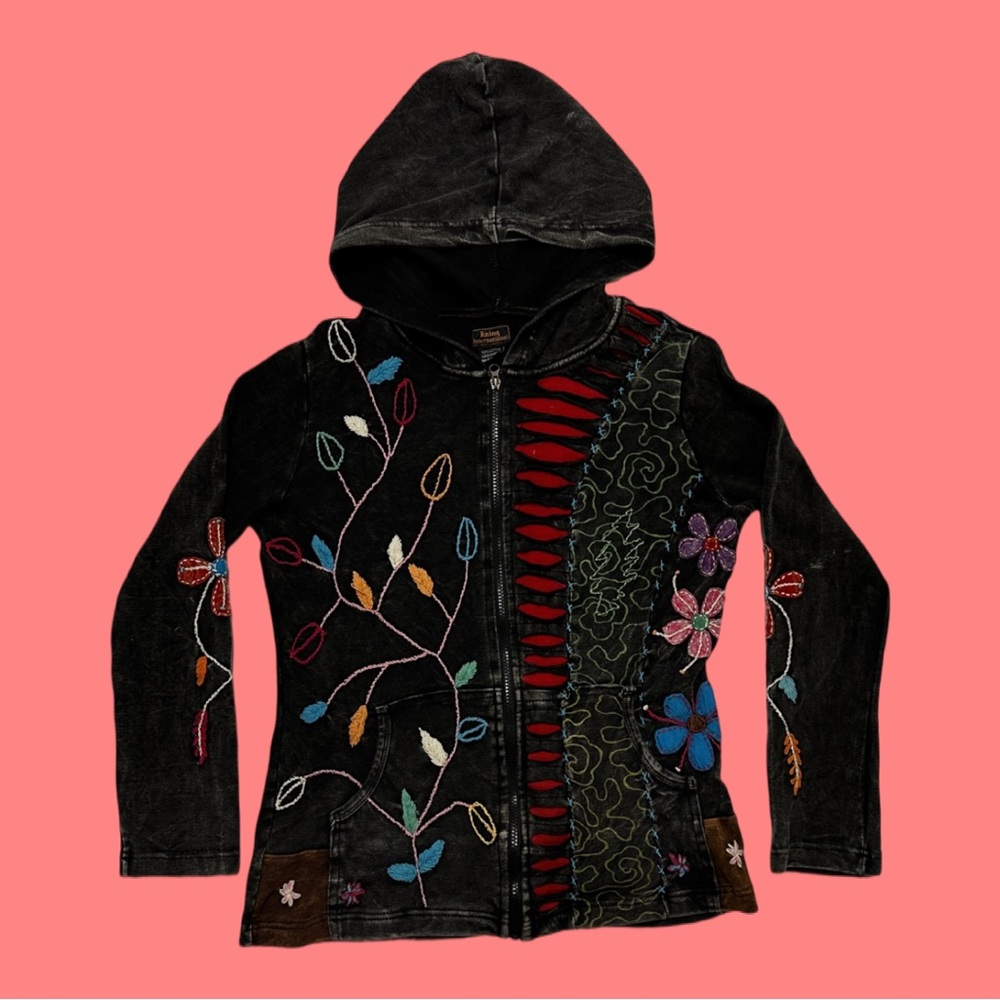 Vintage hand embroidered hoodie, size W XL, custom grateful dead embellishment.